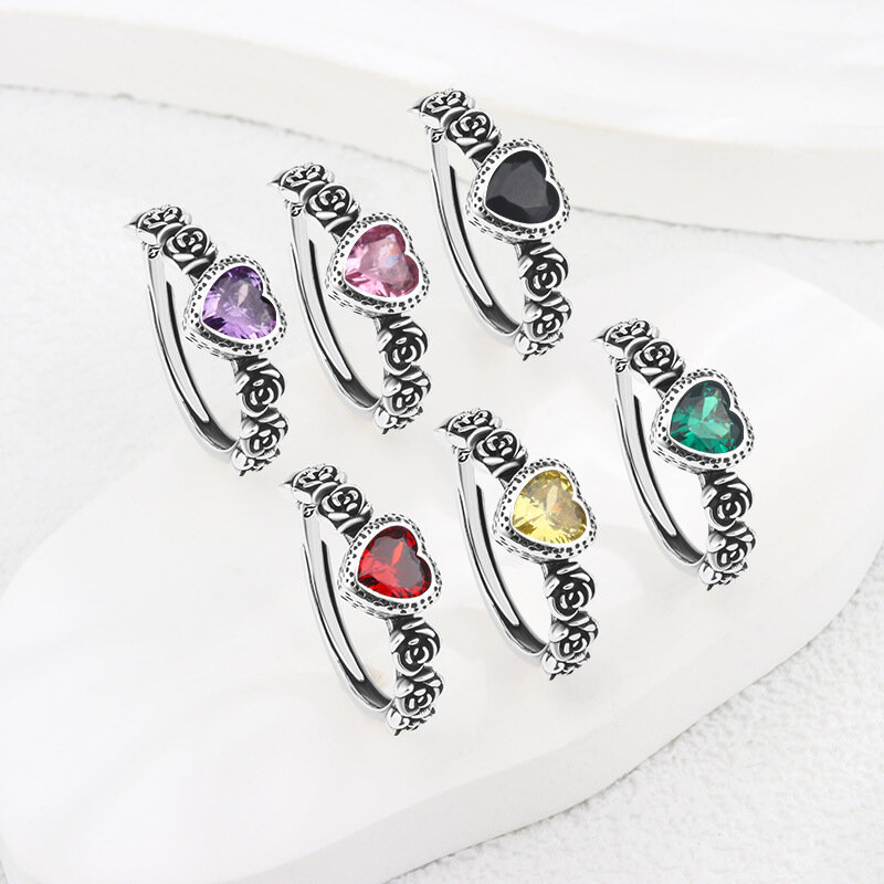 925 Sterling Silber Herz Farbe Zirkon Ringe für Frauen Verlobung Hochzeit Luxus ästhetischen Schmuck Argent Schmuck