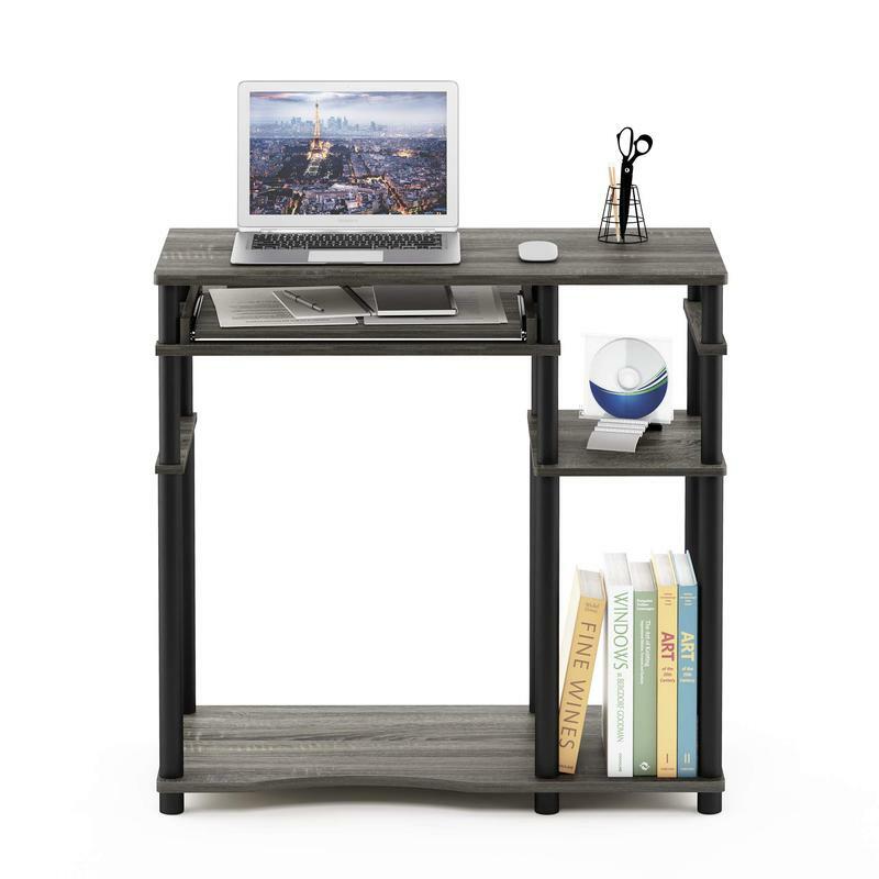 Furinno 3 Abbott Computer Desk with Bookshelf, French Oak/Black
