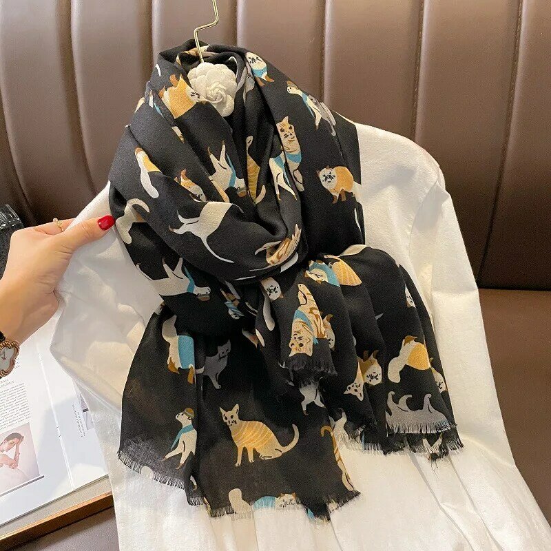 Cartoon Dackel Hund Muster Fransen Viskose Schal Pudel Druck weiche Voile Schals und Wraps Pashmina muslimischen Hijab Sjaal 180*90cm