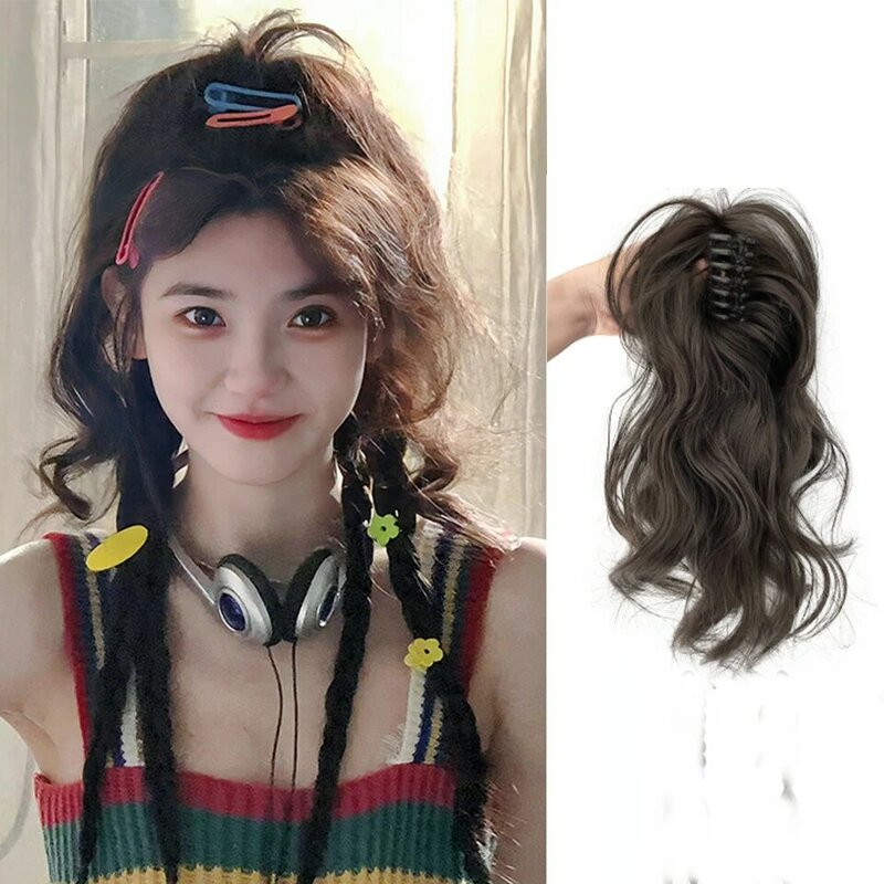 Synthetic Claw Clip Ponytail Hair Extensions Short Curly Natural Tail False Hair For Women Horse Tail Black Hairp