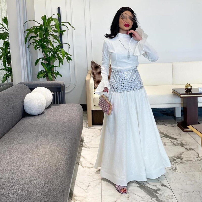Vestido longo com decote em O feminino, vestido elegante em linha A, branco cristal luxuoso, baile e festa de coquetel, sexy, 2022