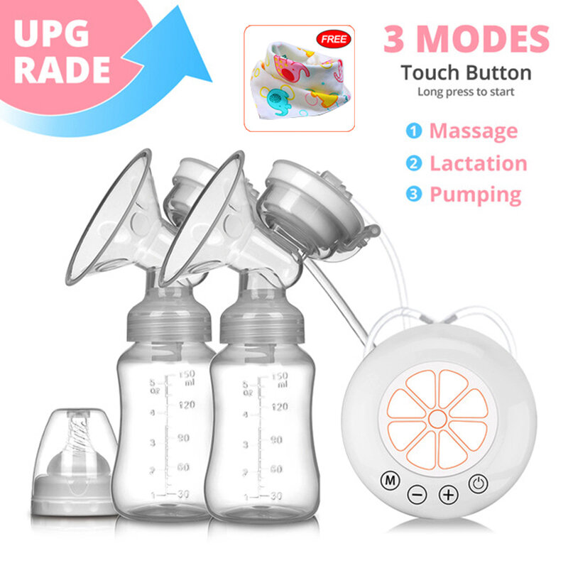 Extractor de leche eléctrico doble USB, bomba de leche con botella de leche para bebé, almohadilla de calor frío, sin BPA, potente