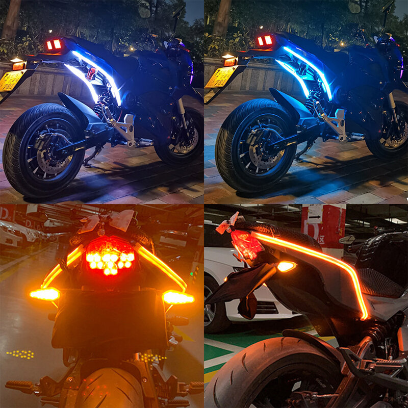 Лампа указателя поворота для мотоцикла, светодиодные дневные ходовые огни, задние фонари, водонепроницаемые декоративные полоски, стоп-сигнал, движущиеся фонари, 2 шт.