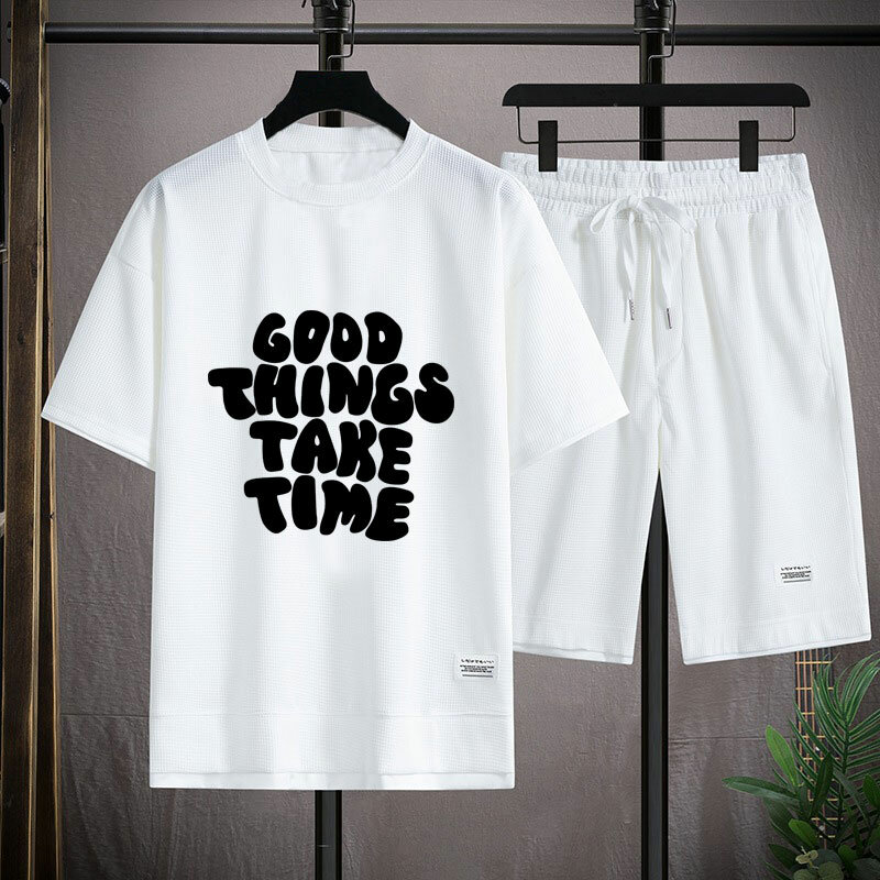 Neue Herren zweiteilige Sets gute Dinge Taxe Time T-Shirt und Shorts Sommer hochwertige Herren Sporta nzug Harajuku Casual Trainings anzug
