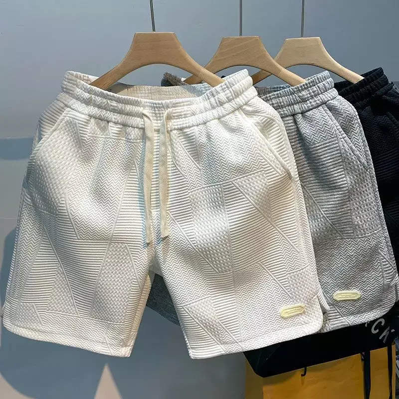 Pantalones cortos para correr para hombre, Shorts deportivos informales con patrón de ondas, Color sólido con cordón, holgados y secos, para gimnasio, Verano