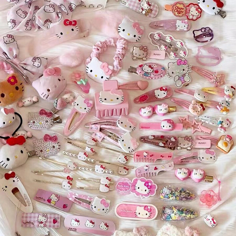 19 buah Kawaii Sanrio Hello Kitty jepit rambut Kuromi Cinnamoroll kartun siswa klip rambut anak-anak aksesoris rambut hadiah mainan anak perempuan