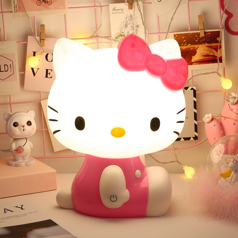 Hello Kitty โคมไฟ LED 3D lampu tidur ขนาดเล็ก pelindung Mata ไฟไนต์สำหรับห้องนอนชวนฝันน่ารักโคมไฟข้างเตียง pelindung Mata