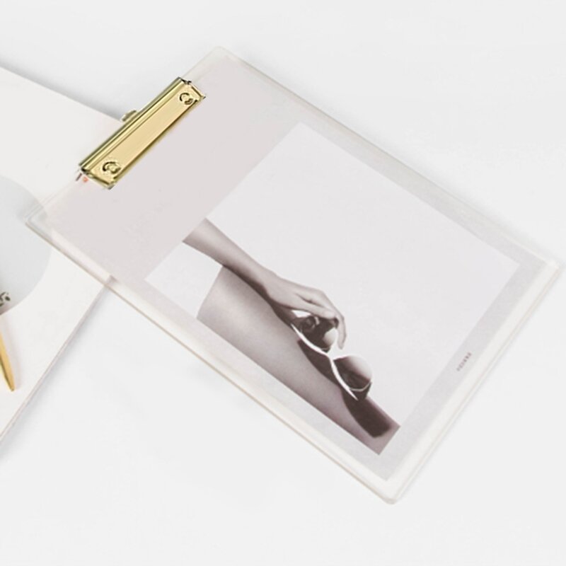 Paquete de 2 Portapapeles de acrílico transparente con Clip dorado, tamaño de letra A4 de 8,8x12,2, suministros escolares y para el hogar, suministros de oficina