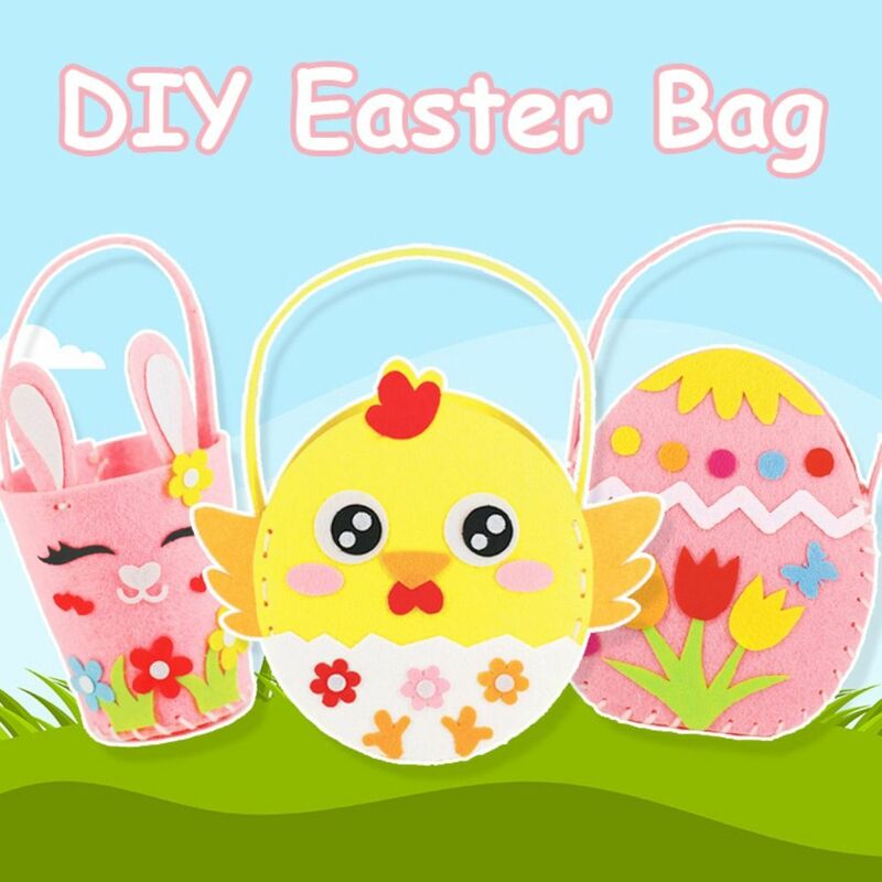 Easter Egg DIY Easter Flower Basket Easter Bunny Decorated Painted Eggshell Handbag House Decoracion Non-woven Fabric