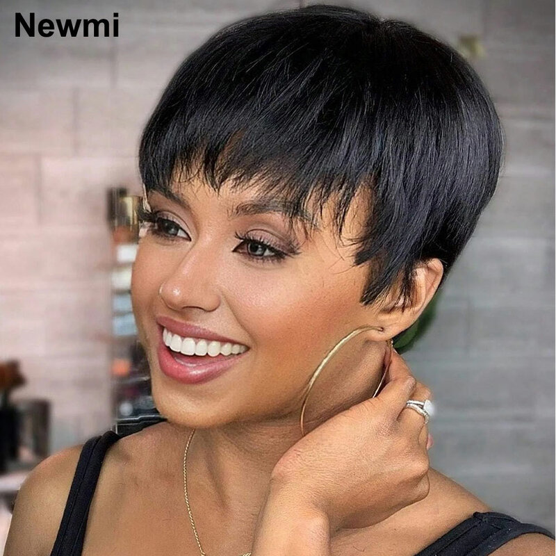 Newmi Pixie Cut Wigs Human Hair Natural Black Short Pixie Wig for Women Wear and Go Sassy Gluess Wigs for Black Women