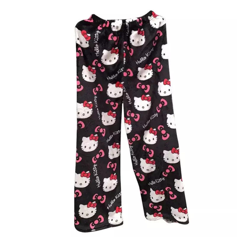 Pijama de franela de Hello Kitty para mujer, pantalones de Casa informales cálidos de lana gruesa, pantalones de Hip Hop de dibujos animados, Otoño e Invierno