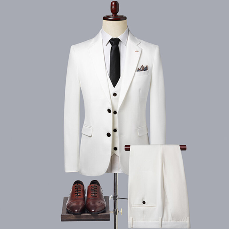 2024 Fashion New Men's Casual Leisure Boutique Business Solid Color Slim Fit Suit Blazers Jacket Vest Pants Trousers 3 Pcs Set