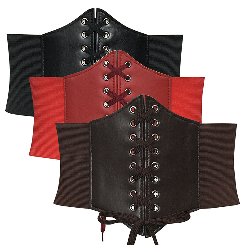 Belts For Women Waist Corset Wide PU Leather Slimming Body Belts Elastic Waistband Adjustable Dress Girdle