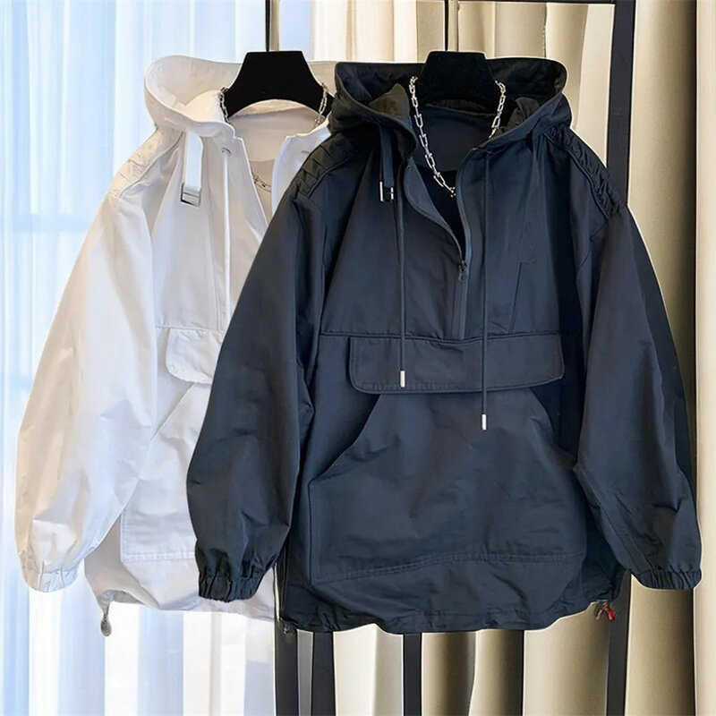 เสื้อแจ็คเก็ตกันลมมีฮู้ดสำหรับผู้ชาย, เสื้อโค้ทกันลมดีไซน์ลำลองทรงหลวมเทรนด์ฤดูใบไม้ผลิและฤดูใบไม้ร่วงแบรนด์ MODE Korea