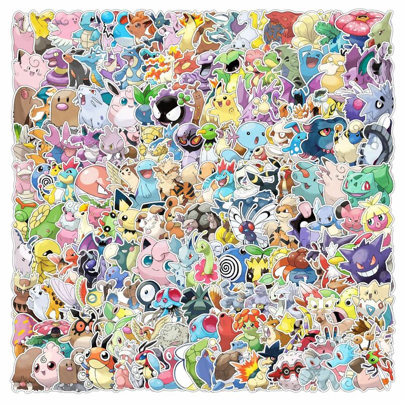 Pokémon Kawaii Pikachu Adesivos para Motocicleta, Telefone, Carro, Skate, Decalque para Laptop, Brinquedo Clássico, Impermeável, 10 Pcs, 50 Pcs, 100 Pcs, 200Pcs