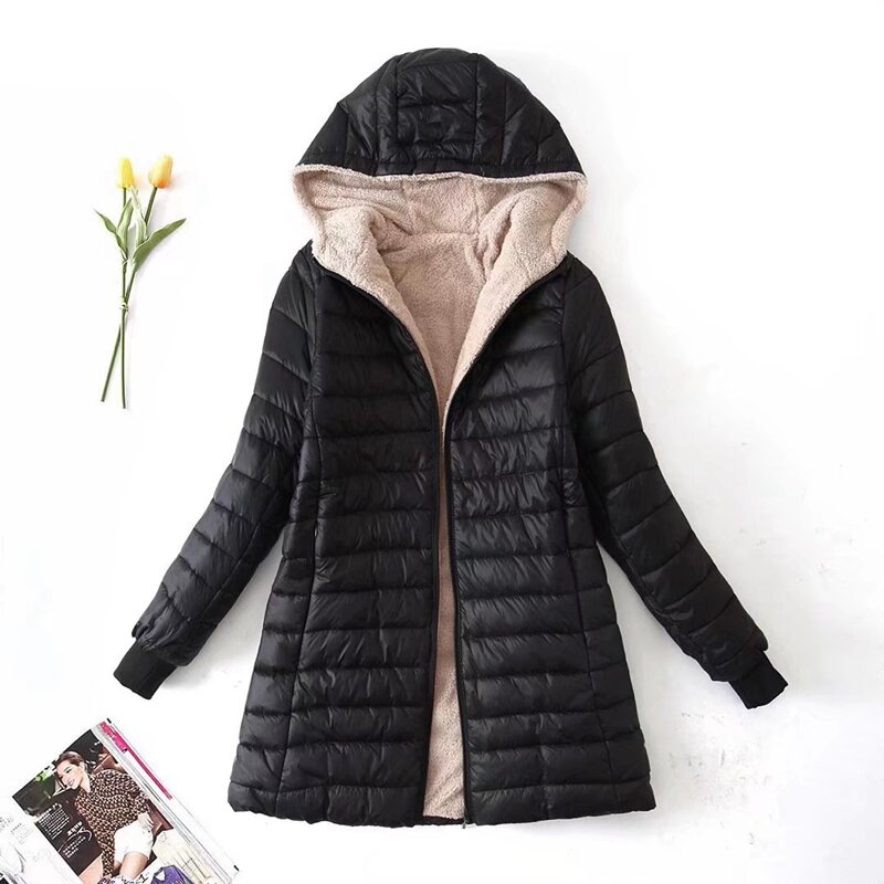 2022 Women Thick Fleece Hooded Coats Warm Loose Fashion Jacket Loose Long Sleeves Pocket Ladies Elegant Autumn Winter Parka
