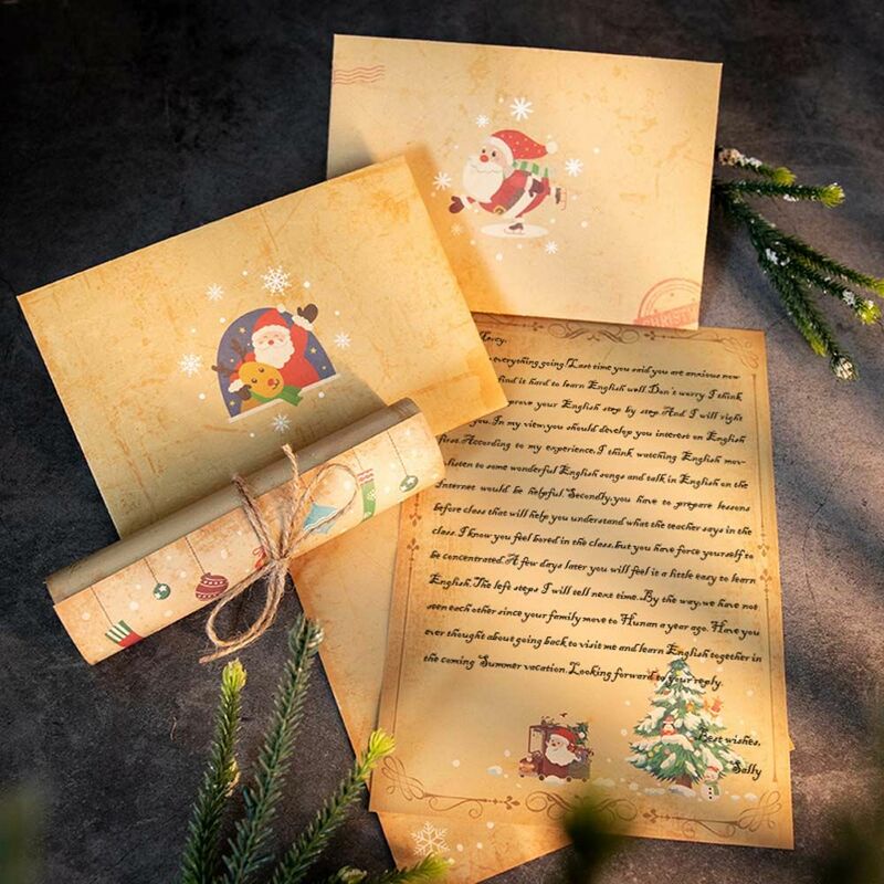 Papel De Carta De Papel Kraft para O Convite Do Partido, Presente De Papai Noel, Cartão, Envelopes De Natal, Xmas Letter Pad, 6pcs por conjunto