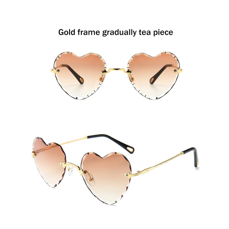 7 Pairs Statement Metal Cut Edge Sunglasses Cute Candy Heart Rimless Ocean Flake Sunshade Sunglasses