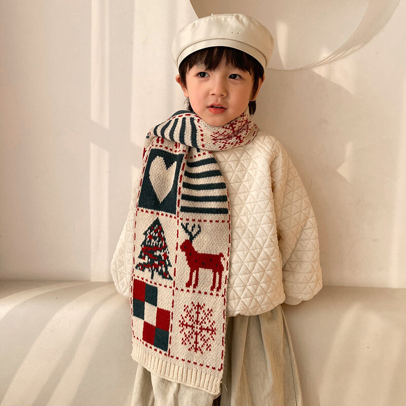 Winter Korean Fashion Children's Scarf New Year Christmas Knitting Baby Shawls Wool Neck Wrap Kid Accessories Toddler Scarves