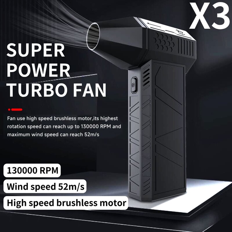 Ventilador Turbo violento X3 de 3nd generación, Motor sin escobillas de mano, velocidad del viento de 130.000 RPM, 52 m/s, ventilador de conducto industrial