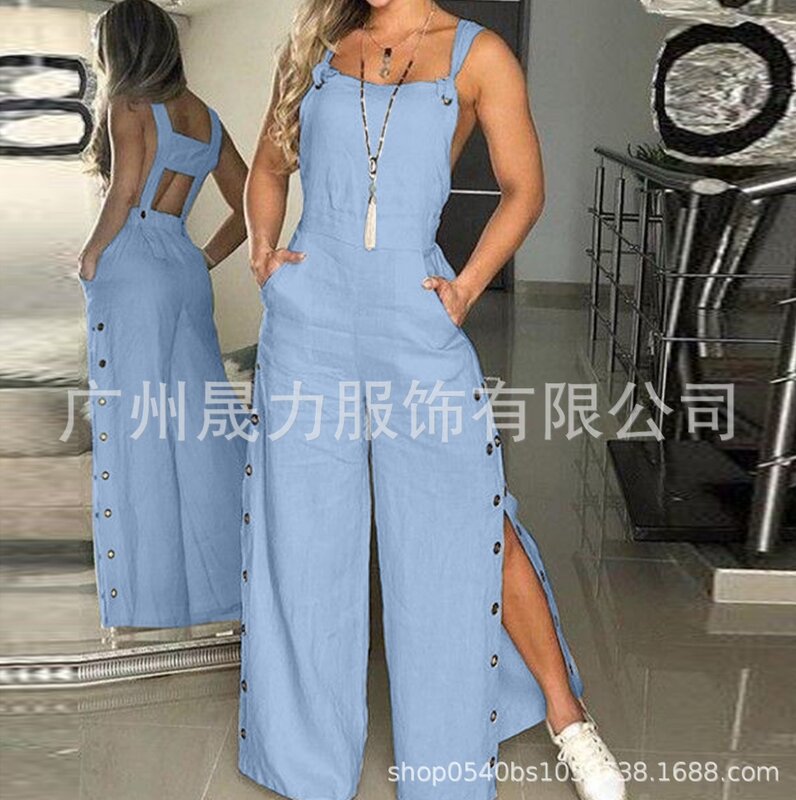 Romper Sleeveless Jumpsuits for Women New Casual Solid Color Side Pocket Side Buckle Women One Pieces Bodysuit Elegant Jumpsuit