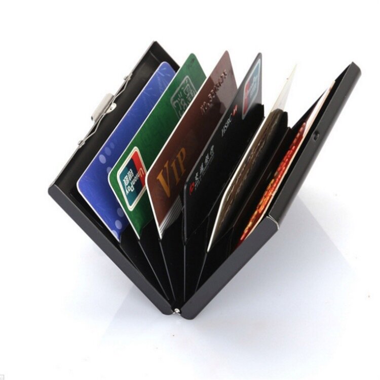 Tarjetero con bloqueo RFID para hombre, billetera delgada de Metal de aluminio, bolsa de dinero, tarjetero antiescaneo, funda delgada, billetera masculina pequeña, 1 unidad
