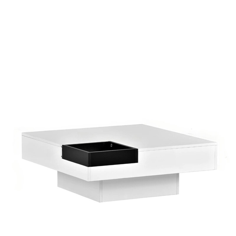 31.5Modern Square LED Coffee Table with 16 Colors,Modern Minimalist Square Cocktail Table Detachable Tray Plug for Living Room
