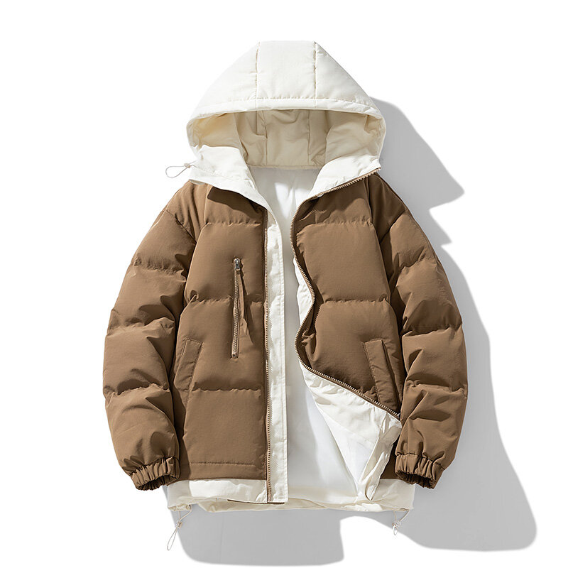 Новое молодежное свободное Непринужденное теплое пальто из хлопка, Мужская модная универсальная утепленная куртка с капюшоном из двух частей на осень и зиму