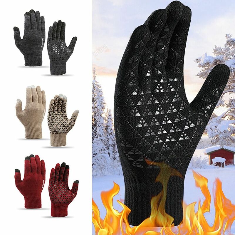 Нескользящие перчатки для сенсорного экрана, новинка 2023, ветрозащитные зимние теплые вязаные зимние перчатки, теплые перчатки для улицы
