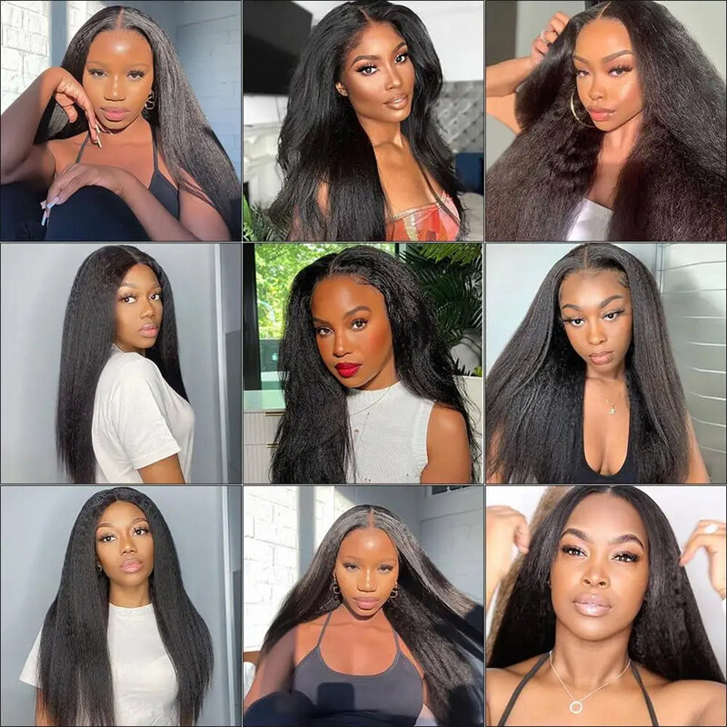 Yaki Straight Wear And Go Glueless Pre Plucked Natural Kinky Straight Lace Frontal Human Hair Wigs Pre Cut 4x4 Lace Closure Wigs