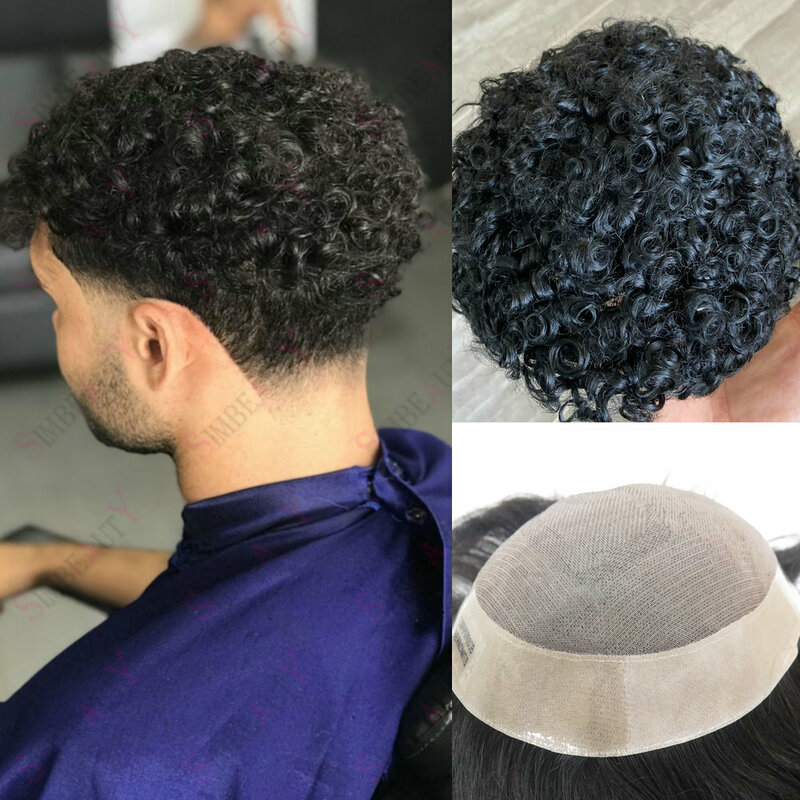 Toupee untuk pria sistem pengganti rambut lembut Wig dasar Mono PU rambut manusia tahan lama prostesis rambut pria