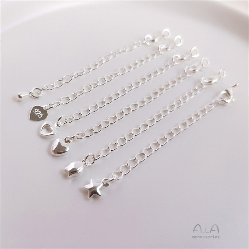 Extended Chain Pack Thick Pure Silver Tail Chain with Spring Lobster Clasp DIY Bracelet Necklace Extended Chain Accessories B772