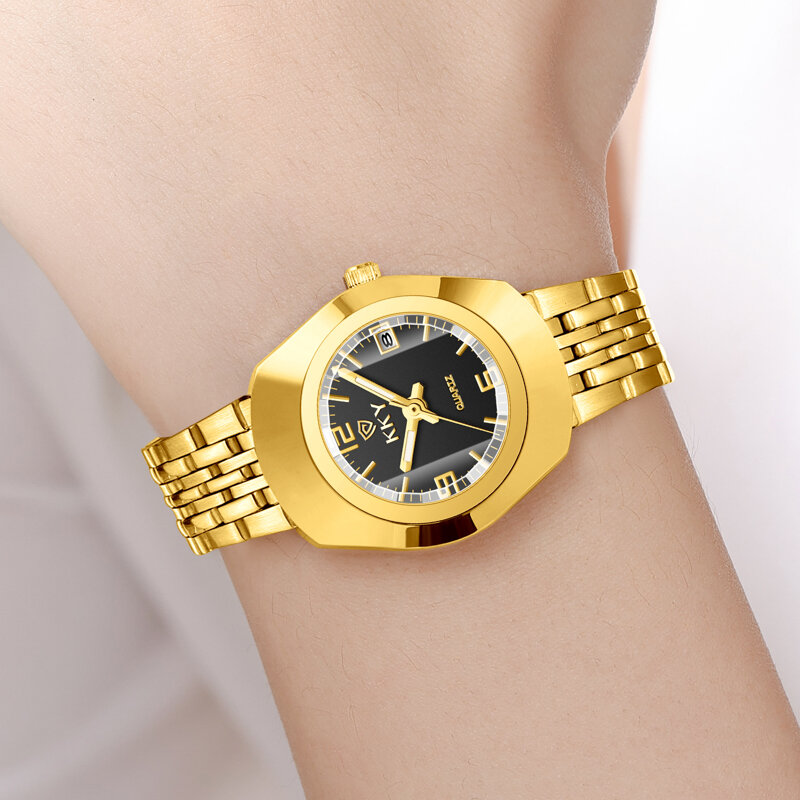 KKY 2024 New Women's Luxury Gold Stone Ying Watch Women's Fashion Waterproof Calendar Watch