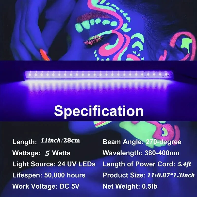 UV Black Light Bar for Room, Cabinet, Holiday Halloween Decorations, Body Paint, Poster, Fluorescent Tapestry, Glow Party