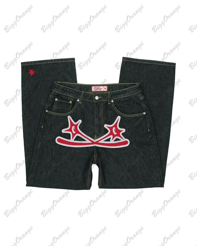 Harajuku luźne w stylu casual czarne damskie jeansy Y2K z wysokim stanem Hip Hop jeansowe damskie Streetwear 2023 nowe luźne spodnie skalne
