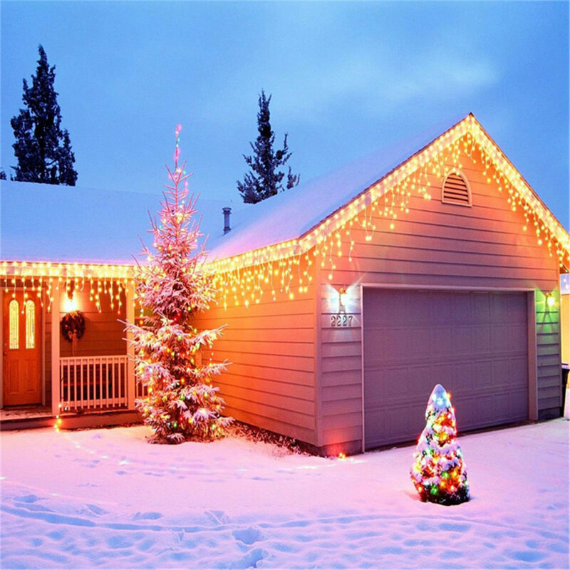 Lampu tirai karangan bunga Natal, lampu tali luar ruangan tahan air dekorasi Natal untuk lampu taman atap 0.4-0.6 meter