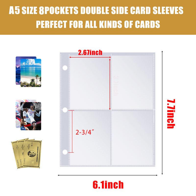 80/180 tasche maniche per carte da Baseball doppio lato 4/9 tasche raccoglitore per carte collezionabili maniche foglio di protezione per pagine per supporto Pokemon