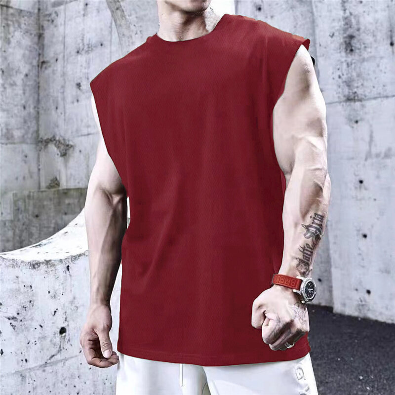Summer Plain Mens Fitness Singlets Loose Mesh Tops Bodybuilding Tank Top Men Gym Clothing Sporting Oversized Muscle shirt