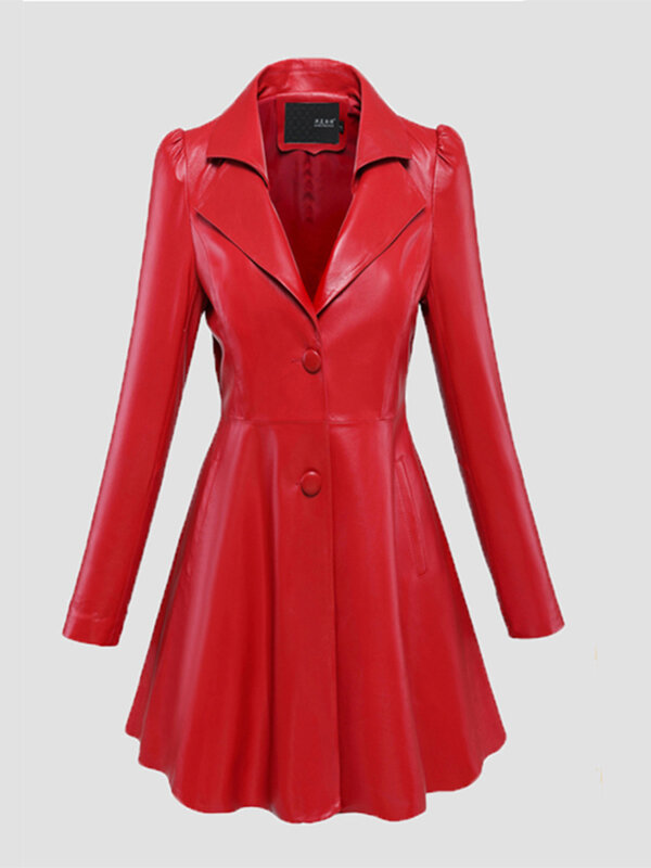 Nerazzurri jesienna czarna czerwona sztuczna skóra marynarka damska karbowany kołnierzyk bufiaste rękawy luksusowe eleganckie eleganckie ubrania 2023