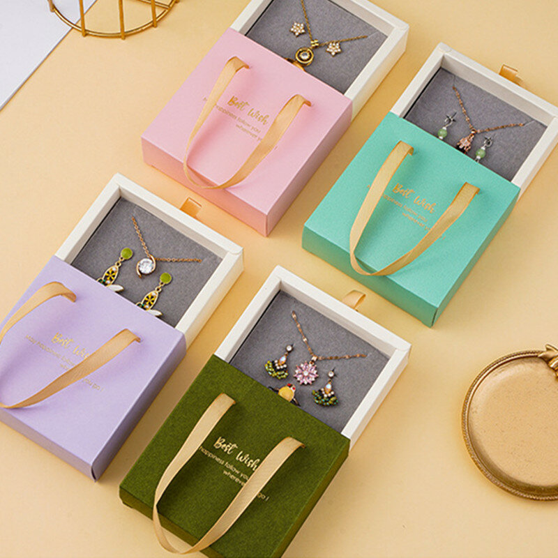 Anelli di alta qualità orecchini collana cassetto confezione regalo colore caramella addensare Set di gioielli in carta spugna scatole di imballaggio supporto per esposizione