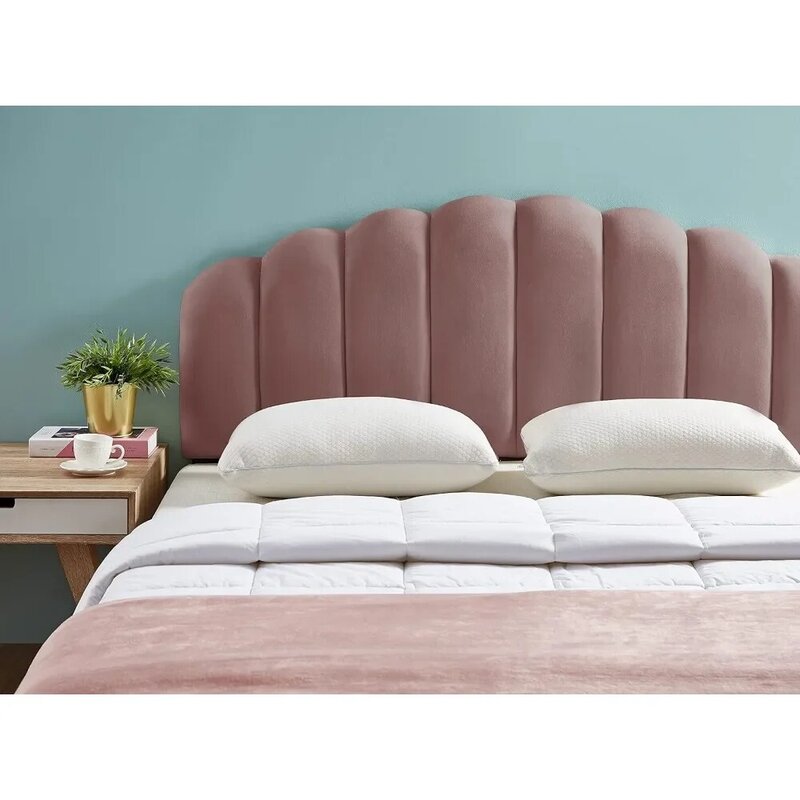Queen Full Size Headboard, Adjusted Height 42-50 Inch, Rose, Tufted Velvet Upholstered Headboard Channel