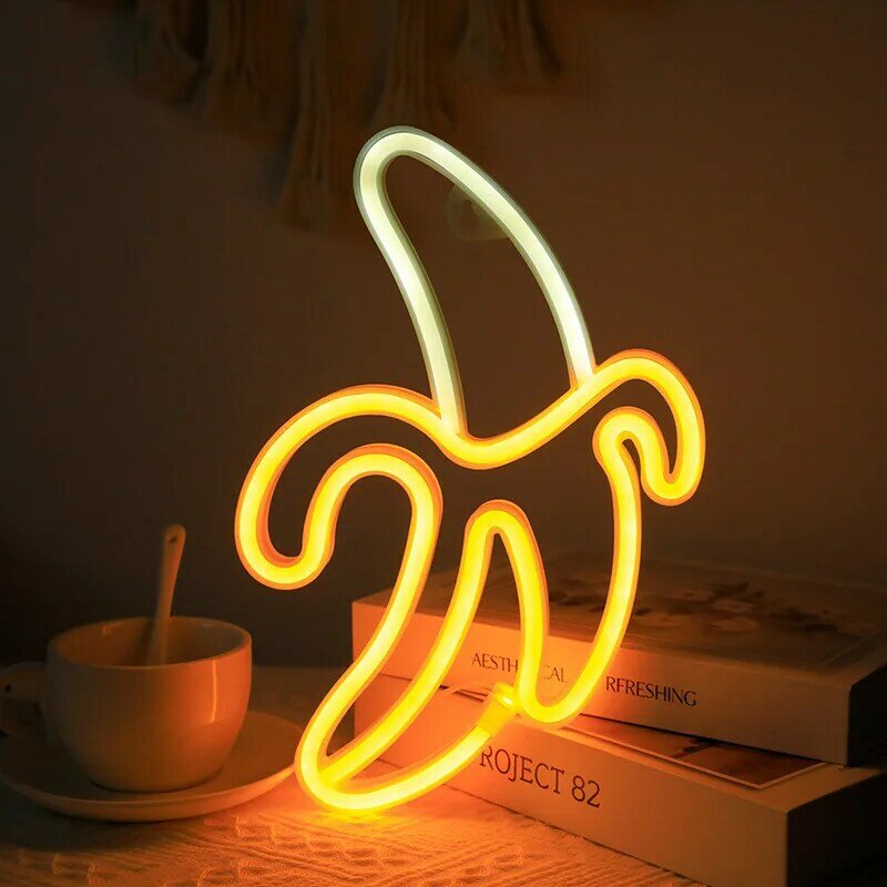 LED Neon Sign Lamp Banana Cherry Shaped Fruit Restaurant Wall Neon Light for Party Wedding Shop Birthday Home Decoration
