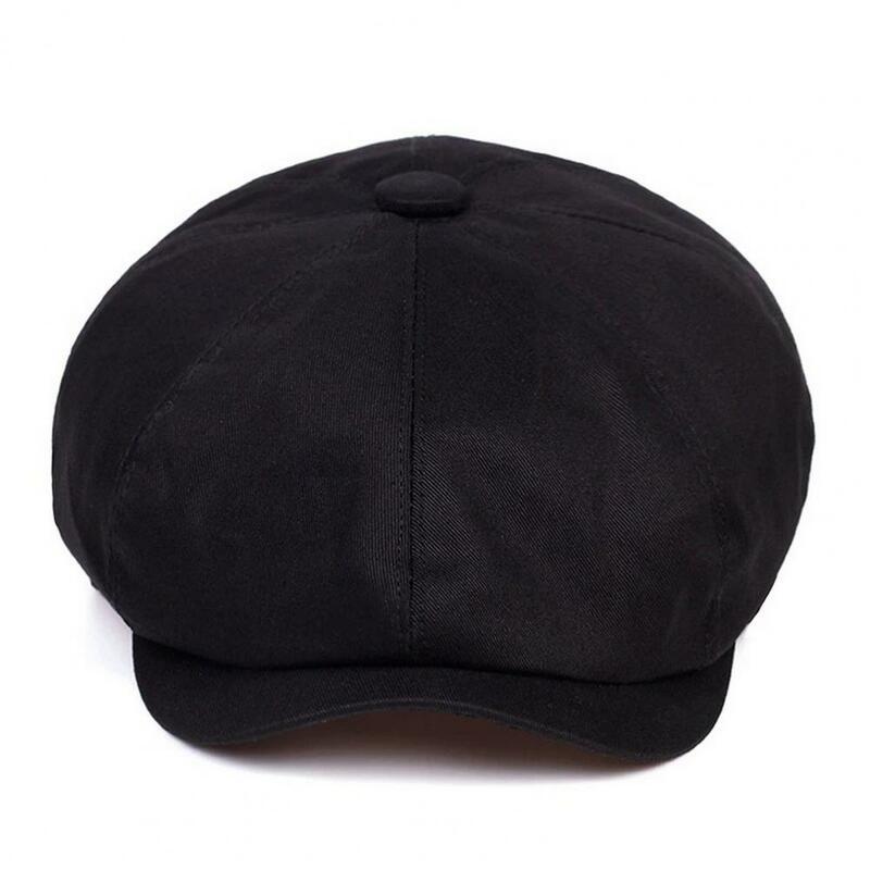 Topi oktagonal, baret katun Vintage uniseks dengan tepi pendek melengkung ringan warna Solid dekorasi segi delapan untuk dewasa