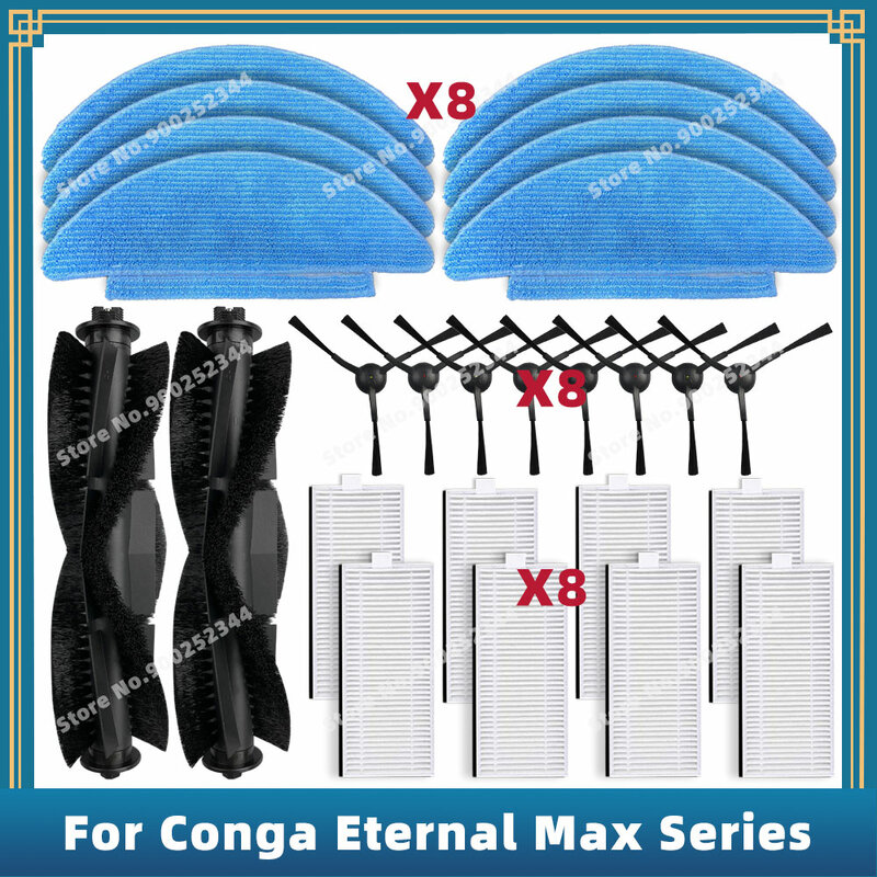 Kompatibel untuk Cecotec Conga Eternal Pet Max x-treme, Ultimate, Titanium, bagian penting aksesoris sikat sisi utama pel Filter