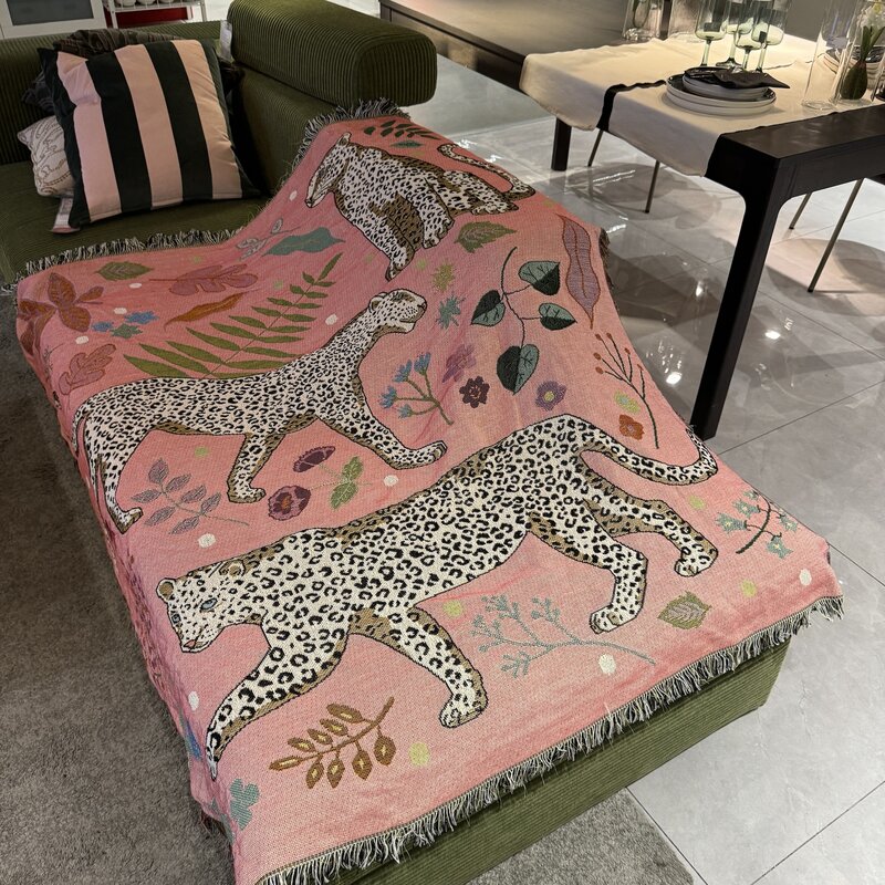 Pink Blankets for Sofa Jacquard Leopard Blanket Knitted Throw Sofa Blanket Bedspread Sofa Cover Fashion Tapestry Dropshipping