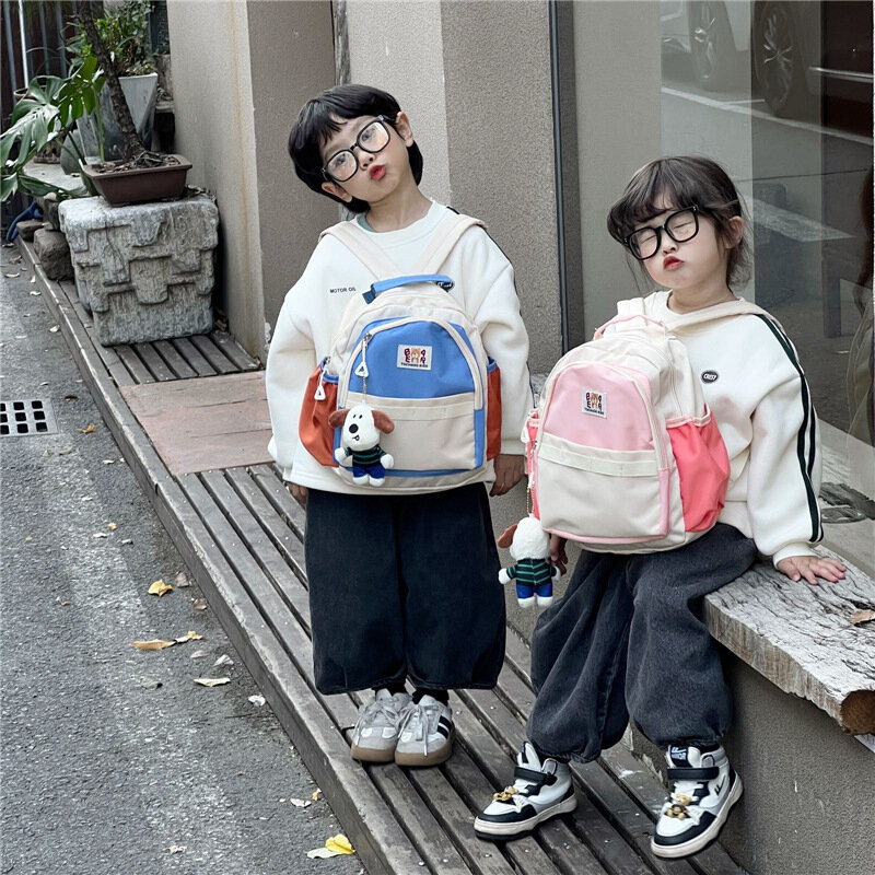 حقيبة ظهر مع لعبة كلب للأطفال ، حقيبة مدرسية محمولة ، على الطراز الكوري ، للسفر ، تصميم جديد