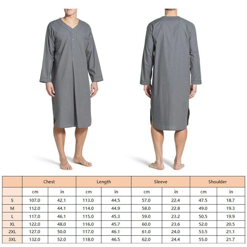 Camisas soltas de manga longa de algodão masculinas, vestes muçulmanas, gola alta, kaftan thobe árabe saudita, pijama confortável, primavera