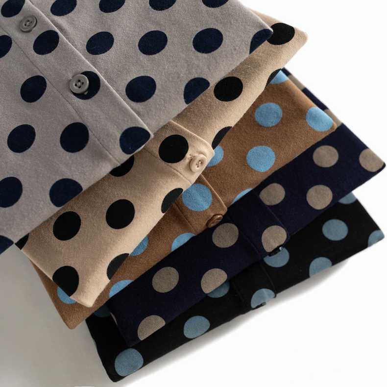 Baumwolle bequemes Dot Style vielseitiges Flip-Over-Langarmhemd 2024 Frühling/Sommer neues lockeres Top für Frauen