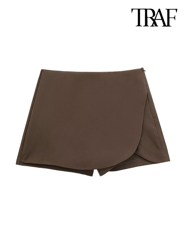 TRAF – jupe courte Style paréo pour femme, jupe Vintage, taille haute, fermeture éclair latérale