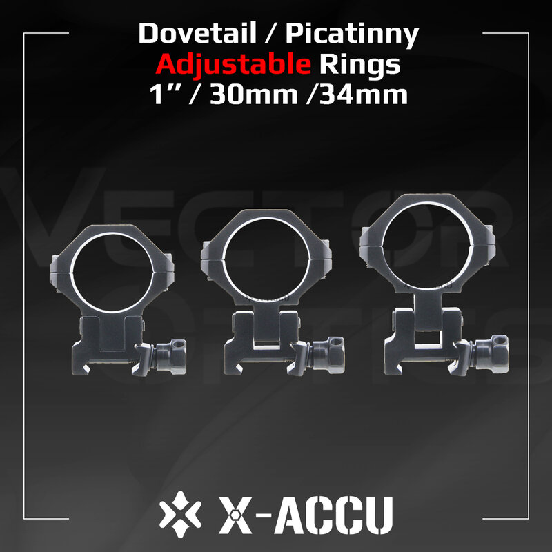 กลุ่มแหวนกล้อง Vector Optics X-ACCU 1" 25.4/30/34มม. ปรับได้สูงสุด 40MOA สำหรับรางพิกัดนิวเมติก/โดเวลล์ ปรับได้สูงสุด 6มม./40MOA